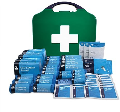 RELIANCE MEDICAL REL191 Masterchef HSE 50 Person Basic Food Hygiene All Catering Kit Including Bandages, Dressings, Plasters, Cleansing Wipes & More, Aura Super Box with Carry Handle (Blue)