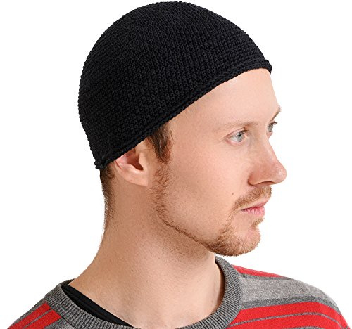 Chapeau Homme Bonnet Court Islam - Kufi Beanie Crane Chauve en Coton Elastique Skull Cap Mode Ajusté Fait À La Main en 2 Tailles Noir
