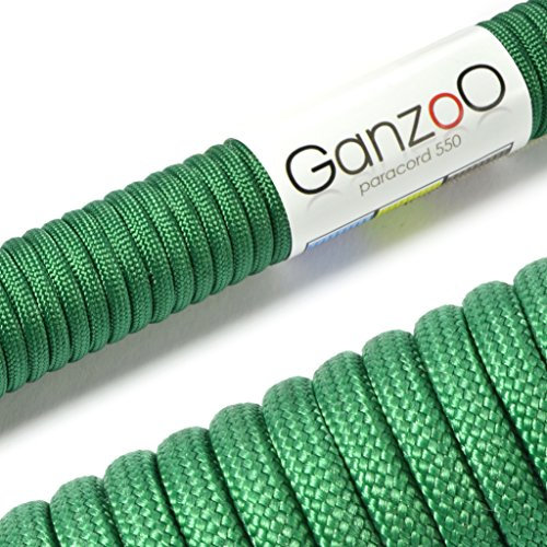 Ganzoo Paracorde 550, 4mm Corde, 15 Mètres, Polyester, Type 3-7 brins intérieurs, Le Bricolage de Laisse de Chien Collier Bracelet, Camping Survie et Outdoor Corde à Tout Faire, Herbe-Vert