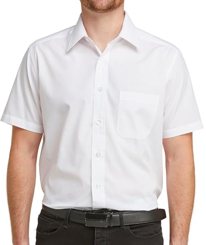 Double TWO Men's Short Sleeve Shirt (White, 16 Inch Collar)