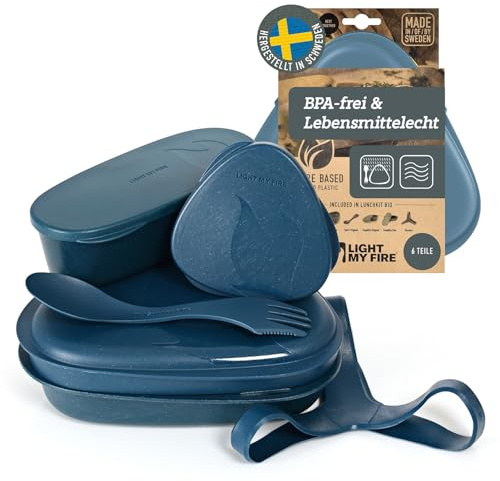 Light My Fire 6-Piece Camping Mess Kit for 1 Lunch Kit with 3-in-1 Reusable Spork Camping Utensils, Mess Kits for Scouts - BPA-Free Dishwasher Safe Lunchbox, Hiking Backpacking Picnic, Hazyblue