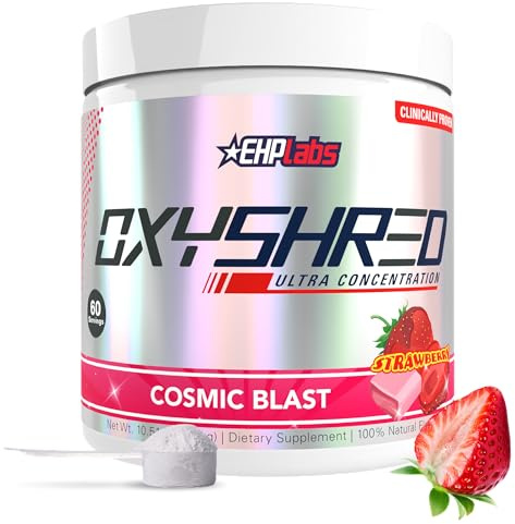 EHP Labs OxyShred Pre Workout Powder - Preworkout Powder with L Glutamine & Acetyl L Carnitine, Energy Boost Drink - Cosmic Blast, 60 Servings