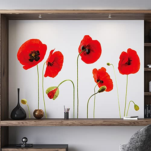 WALPLUS 2sheets 30x60cm (25pcs stickers) Wall Stickers Red Poppy Flowers Wall Art Home Office Self-Adhesive Decals Vinyl Nursury Children Kids Bedroom Decors Gift DIY Café Hotel Stick on Wall Transfer