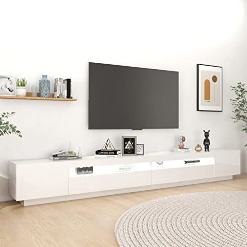 Susany TV Cabinet Sideboard Lowboard TV Table Storage TV Unit Cabinet with LED Lights for Living Room, Entertainment Center High Gloss White 300x35x40 cm