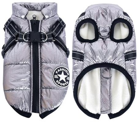 Gilet d'hiver 2-en-1 pour chien avec harnais - Veste chaude et rembourrée pour temps froid - Vêtements pour grands et petits chiens