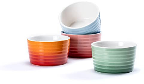 Ramekins Souffle Dish, Set of 4 Stoneware Baking Dishes for Muffin, Cupcakes, Pudding, Oven Safe Bowl Baking Serving - 240ml, Suitable for Oven Microwave - 4 Colors