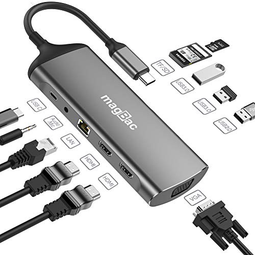 Station d'accueil USB C Double écran, Station d'accueil Universelle pour Ordinateur Portable 11 en 1 Triple écran avec 2 HDMI, Ethernet, Port PD 100 W pour Ordinateurs Portables HP, Dell XPS, Lenovo