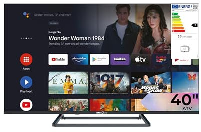 DIGIQUEST Smart TV 40”, Frameless, Full HD, Android Google TV, Wi-Fi, LCN Tivùsat, Doppio tuner, Mediaplayer, Funzione CEC, base centrale, Nero [classe di efficienza energetica E]