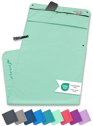 Fitnesshandduk Set med blixtlåsfack + magnetklämma, patentsökt multifunktionshandduk, mikrofiberhandduk - Turkos