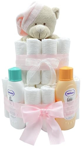 Tarta de Pañales DODOT | Pastel de Pañales para Niña | Regalo Original para Recién Nacido | Regalo para Bebé | Modelo NENUCO Doudou Rosa - MyLittleBabies