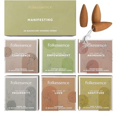 Folkulture Backflow Incense Cones (120 Cones) | Set of 6 Waterfall Insence Cones For Manifesting, Aromatherapy, Gifts | No Charcoal, Organic, Non Toxic Frankincense, Coffee Scented Inscents-Cones