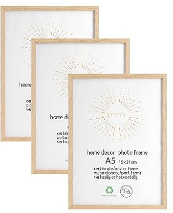 LYYYYX Cadres Photo A5 Bois lot de 3 cadres photo pour posters et affiches Convient pour Accrocher des Diplôme et Décoration Cadre photo Montage Mural ou sur Table