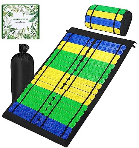 Premium Akupressurmatte,100% Baumwolle Premium Akupressur Set,mit Kissen enthält Akupunktur Matte, Massage-Matte zur wohltuenden Entspannung und Stimulation der Muskulatur,Linderung Nackenschmerzen