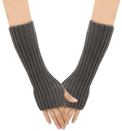 SJTJSPX Manguitos para mujer y niña, guantes largos, sin dedos, guantes de invierno, guantes de punto de medio dedo, monocolor, calentadores de brazos, elásticos, calentadores de pulso para oficina,