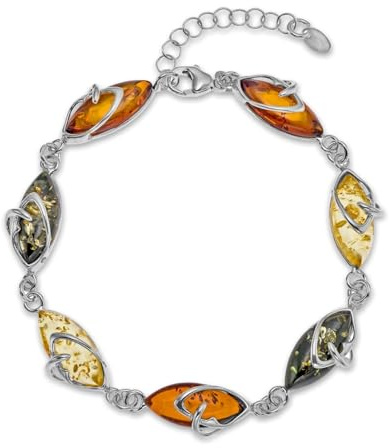 Copal Bracciale Con Ambra Per Donna In Argento Sterling 925 E Chiusura Regolabile