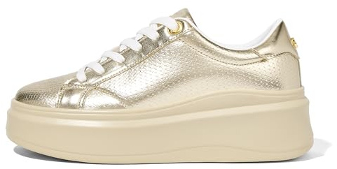 LUCKY STEP Sneakers Donna con Zeppa – Scarpe alla Moda, Classiche Basse, Scarpe Casual in Pelle Sintetica, Comode per Tutti i Giorni (Oro, 7US-37EU-4UK)