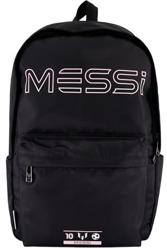 Messi Unisex-Erwachsene Lifestyle Backpack, Bookbag with Pockets & Adjustable Straps Schulrucksack, Schwarz/Rosa, Einheitsgröße