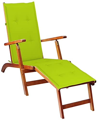 ZEYUAN Liegestuhl mit Fußstütze und Auflage, Gartenliege, Sonnenliege, Relaxliege, Deckchair, Terrassenstühle, Beach Chair, Saunaliege, Akazie Massivholz