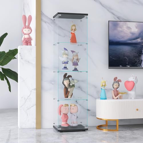 BPKADHY glasvitrinskåp, modernt glasvitrinskåp, stående vitrinskåp för samlarobjekt böcker vin, 4 glashyllor och 1 dörrlåsbara, 164 x 42 x 36 cm, svart (svart, 1 dörr 4 lager)
