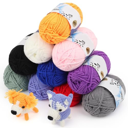 Coopay Wolle zum Häkeln, 10 x 50g Bunt Häkelgarn, 5 Faiding Weich Wolle zum Stricken, Handstrickgarn für Anfänger und Kinder, Baumwolle Babywolle für Häkel- und Strickprojekt, Baumwolle Crochet Yarn