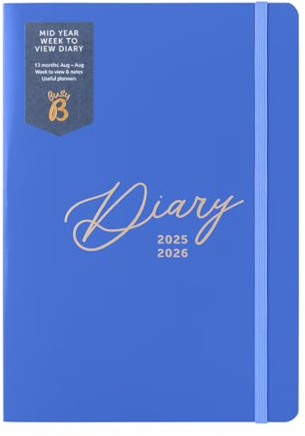 Busy B A5 Week-to-View Diary - Mid-Year Academic Planner- Aug '25 - Aug '26 – Saphire Blue Journal Cover – Weekly Layout opposite a Notes Page, Goals, Expenses, Pen Loop & Elastic Closure
