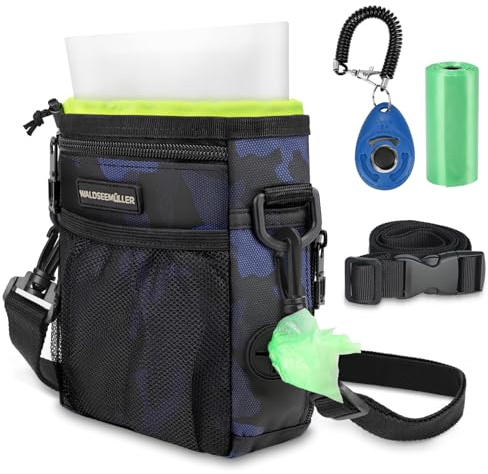 Waldseemüller Cane Snack Borsa, Borsa per Alimenti per Cani, Borsa Addestramento Cane Contenitore Cane Regolabile, Clicker di Addestramento, Sacchetto per Snack in Silicone