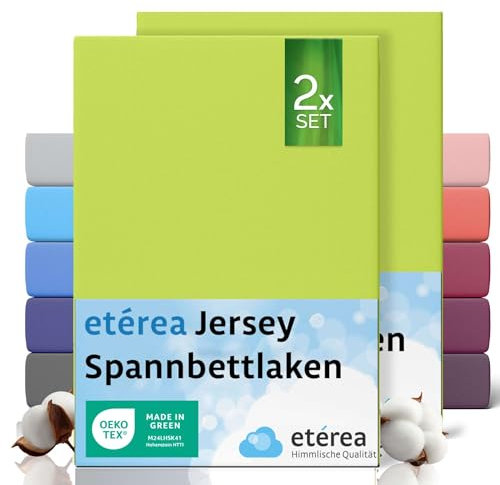 etérea Jersey 2er Set Spannbettlaken 60x120cm - 70x140cm Apfelgrün bis 15 cm Höhe - 100% Baumwolle Spannbetttuch Oekotex - Doppelpack Bettlaken 60x120 cm - 70x140 cm - Grün