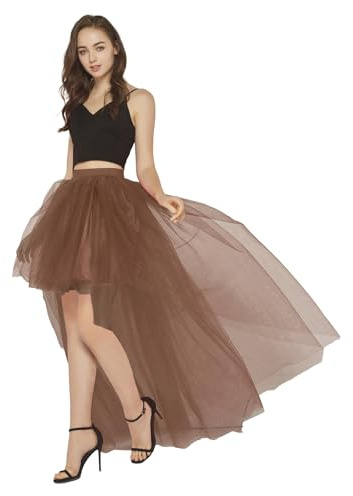 CAMDOM Dam tyllkjol steampunk hög låg oregelbunden tutu rörelse dess asymmetrisk lager nät tyll hög midja laxstjärt kjolar bröllop, kvällsfest halloween en storlek, Brun, one size
