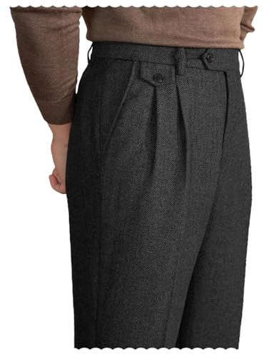 Mens Pants Tweed Herringbone Vintage Dress Pant Trousers Regular Fit Suit Pants for Men Black38W×32LNew