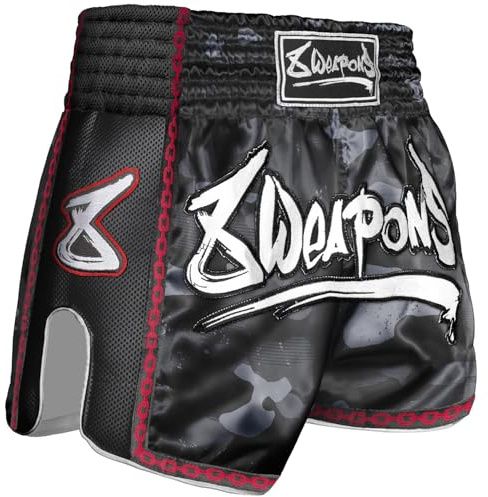 8 WEAPONS Muay Thai Shorts Urban Camo 2.0, Größe S, Kickboxhose für Training & Wettkampf, Thaibox Shorts Satin, Atmungsaktiv, Langlebig, Kampfsporthose für MMA, K1, Boxen, Thai Boxen