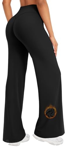 ZAAYO Pantaloni da yoga senza cuciture, da donna, a vita alta, flared, leggings sportivi, da yoga, opachi, da donna, Nero Thermo, M