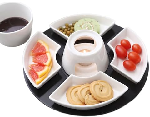 Tmboryuu Elegante juego de platos de cerámica para fondue, plato decorativo para servir queso, práctica bandeja de postre, accesorio de cocina, elegante plato para servir