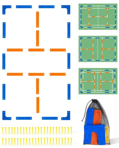 Court Lines Lot de 24 marqueurs de délimitation avec 48 piquets, kit de marquage de terrain temporaire intérieur/extérieur pour jeux de jardin, exercices d'agilité, balle de dodgeball, badminton et