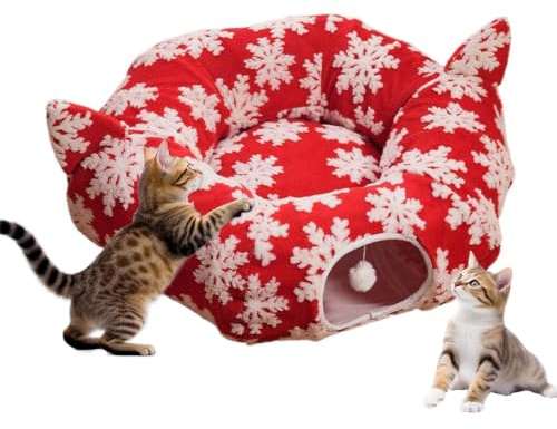 Tunnel Donut Chat lit Pliable Lavable Jupe Sapin de Noël Détachable | Lit Donut Pour Chat D'Intérieur pour Animalerie Balcon Salon Intérieur Chiot Chien