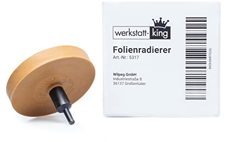 Wilpeg Folienradierer inkl. Adapter - Für alle handelsübliche Bohrmaschinen, Akku-Schrauber, Geradschleifer geeignet - Zierfolien, Aufkleber und Kleberückstände entfernen