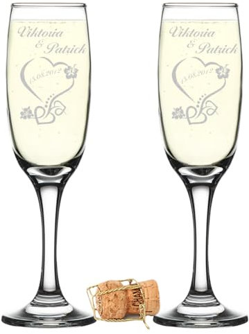 2 bicchieri da spumante con incisione regalo per anniversario di matrimonio per spumante, champagne e prosecco come decorazione personalizzata con nome e data