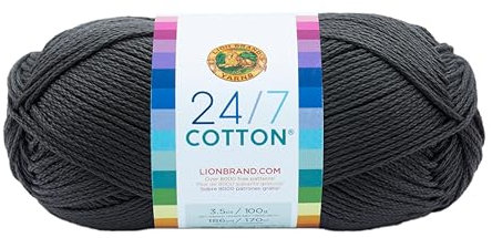 Lion Brand Yarn Company Cotton Yarn, 100 Percent Cotton, Charcoal,15.24x6.35x6.35 cm