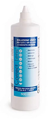 Correct Lens, Solution, Soluzione Unica per Tutti i Tipi di Lenti a Contatto Morbide, Favorisce Idratazione delle Lenti a Contatto, Deterge, Rinfresca e Idrata, Indicata per Occhi Sensibili, 500 ml