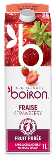 Boiron | Jordgubbsfruktpuré | Inget tillsatt socker, smaker, färger eller konserveringsmedel | Perfekt för cocktail, desserter, bakning och glass | 1 liter
