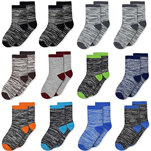 TRAMLE Kids Boys Socks, 12 Pairs Cotton Soft Breathable Walking Striped Toddler Socks for Girls Boys 5-7 Years
