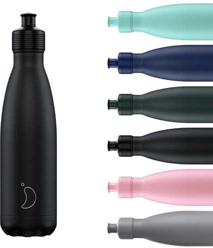 Chilly's Original Sports Bottles - BPA-Free Stainless Steel Reusable Water Bottle - Keeps Cold, Double Walled, Vacuum Insulated - Dishwasher Safe Lid - 500ml - Monochrome Black