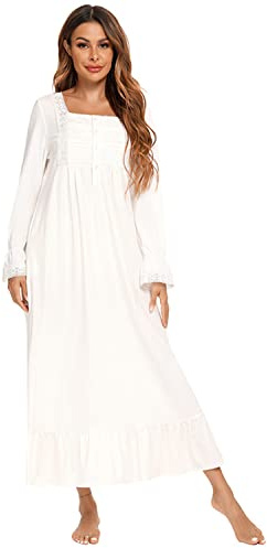 Vêtements de nuit à manches longues - Chemise de nuit blanche et robe de salon victoriens - Chemise d'allaitement et robe de maternité blanche 2XL