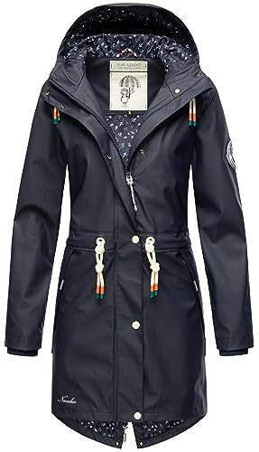 Navahoo Damen Übergangsjacke Regenmantel wasserdicht lang mit Kapuze Tropical Stormoo Navy Gr. XL