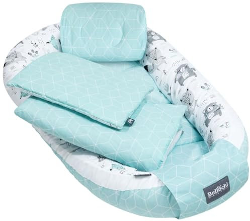 5tlg. Kuschelnest-Set inkl. Babynest 60x90 , Arm Stillkissen, Baby Matratze 30x70 cm, Baby Decke Neugeborenen 50x75 cm, Babykissen Neugeborene, Baby Erstausstattung aus 100% Baumwolle