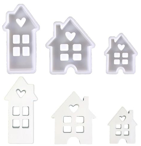 TheStriven 3 Stück Silikonform Haus Silikonformen Epoxidharz Silikonform Gießform Haus Häuser Gießformen Silikon Häuser Haus Silikon Gießform Haus Häuser für Sojawachs Kerzen, Seife, Handwerk (B)