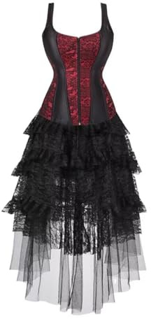 Hengzhifeng Corset con Tirantes Mujer y Falda Burlesque 4XL Rojo