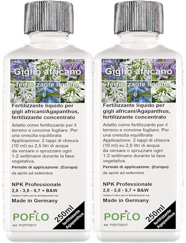POFLO Fertilizzante liquido per gigli africani Fertilizzare Agapanthus. Fertilizzante premium della linea professionale | Concime completo NPK, fertilizzante concentrato (500ml)