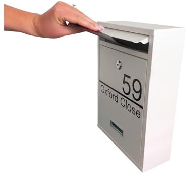 Personalised White Steel Wall Mounted Post Box | Full Custom Address Mail Box
