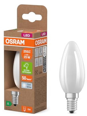 Osram nella classica forma Edison, con filamento LED decorativo, classe di efficienza energetica A, E27, 2,2 W, 470 lm, 4000 K, bianco freddo. luce immediata al 100%. Sfarfallio basso.