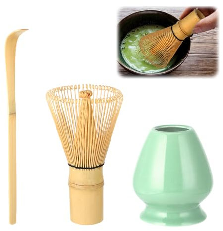 Wenrescry Set Cerimonia Matcha, Set Completo per Preparare Tè Verde Matcha Tradizionale Giapponese – Accessorio Perfetto con Cucchiaio e Porta Frusta per Autentica Esperienza di Tè (Mei Ziqing)